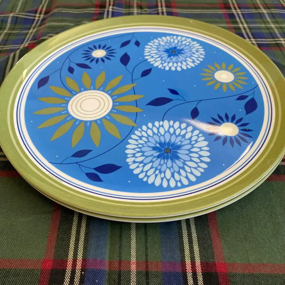 ZAK‎ Designs Pair of Blue Floral Green Border 10” Plastic Plates